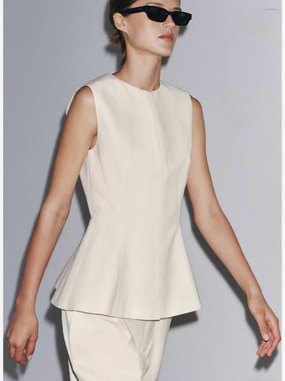 Zara Cream Sleeveless Peplum Top
